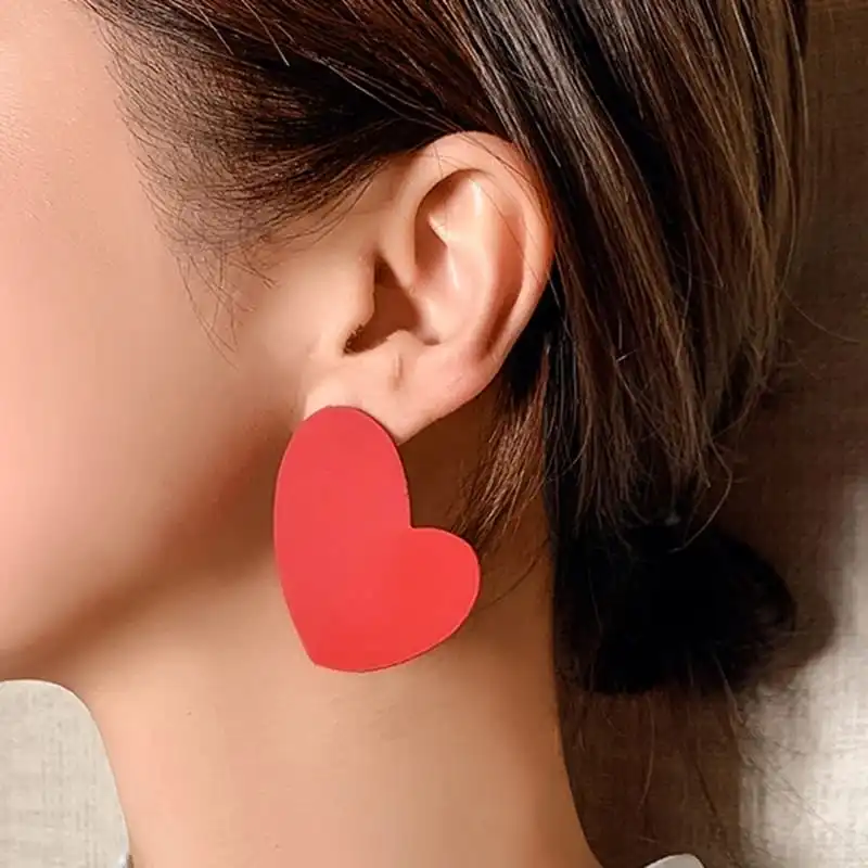 Fashion Red Heart Shaped Earrings Alloy for Women