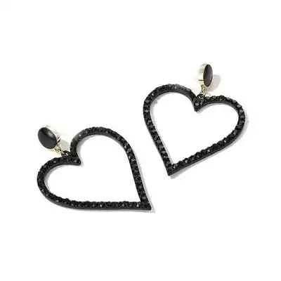Women Fashion Heart Shaped Rhinestone Decorative Earrings