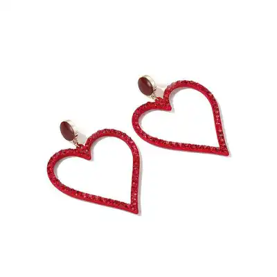 Women Fashion Heart Shaped Rhinestone Decorative Earrings