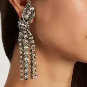 Women Retro Bow Tassel Metal Earrings