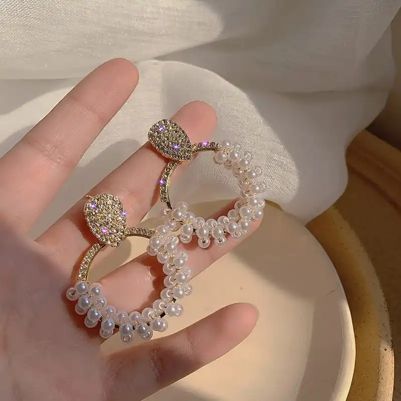 Women Fashion Pearl Decorative Circle Earrings