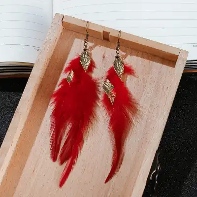 Women Unique Tassel Long Feather Earrings Alloy