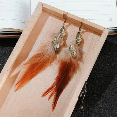 Women Unique Tassel Long Feather Earrings Alloy