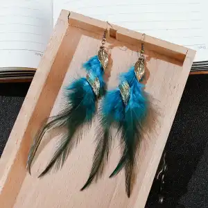 Women Unique Tassel Long Feather Earrings Alloy