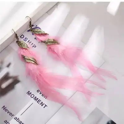 Women Unique Tassel Long Feather Earrings Alloy