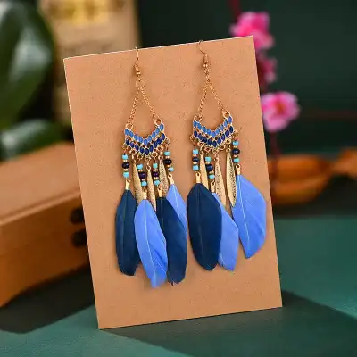 Women Bohemian Style Tassel Feather Leaf Earrings