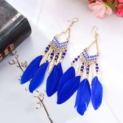 Women Bohemian Style Tassel Feather Leaf Earrings