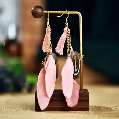 Women Unique Tassel Feather Design Earrings Alloy