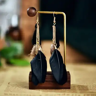 Women Unique Tassel Feather Design Earrings Alloy