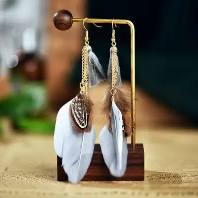 Women Unique Tassel Feather Design Earrings Alloy