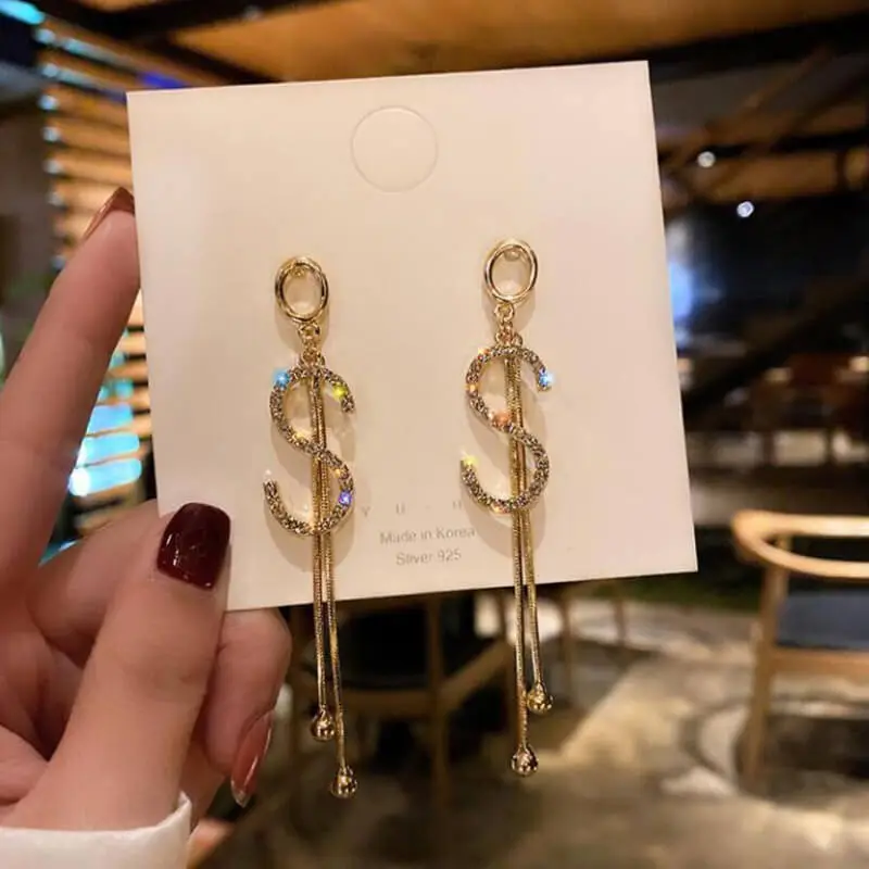 Women Temperament Exotic S Shaped Tassel Alloy Earrings