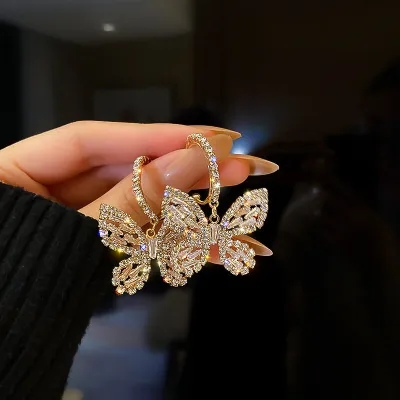 Women Minimalist Zircon Decorative Butterfly Shaped Design Earrings