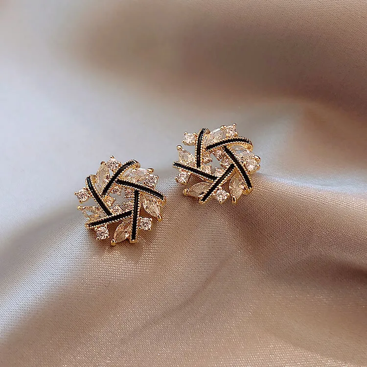 Women Unique Rhinestone Decorative Ear Studs Geometric Style Alloy