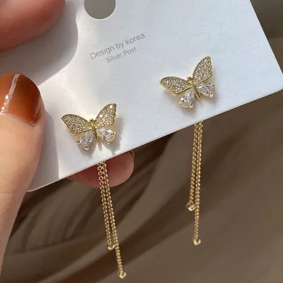 Women's Temperament Butterfly Decorative Tassel Earrings Fashion OL Alloy