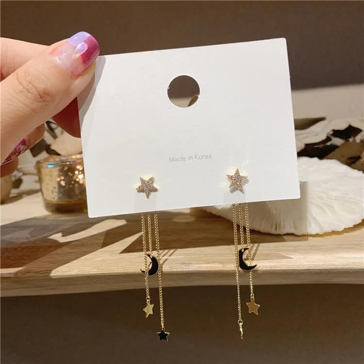 Women's Star And Moon Tassel Earrings Geometric Alloy