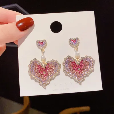 Women's Fashion Rhinestone Heart Shaped Earrings