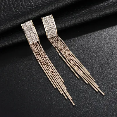 Women's Rhinestone Geometric Tassel Earrings