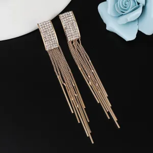 Women's Rhinestone Geometric Tassel Earrings