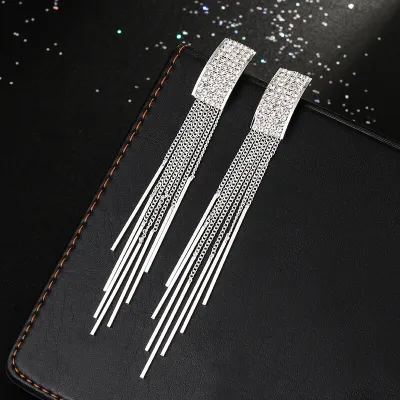 Women's Rhinestone Geometric Tassel Earrings