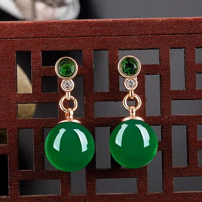 Women Classic Style Round Bead Copper Earrings