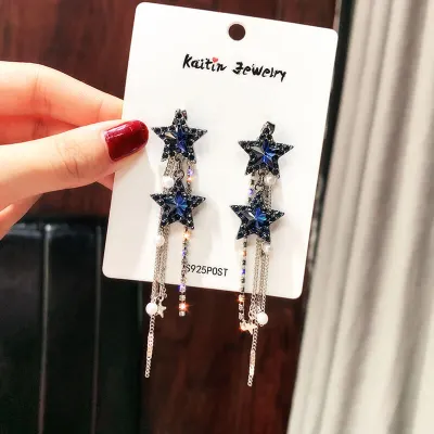Temperament Star Shape Rhinestone Tassel Earrings
