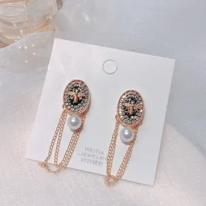 Women Retro Bee Shaped Decorative Tassel Earrings Alloy Heart Shaped