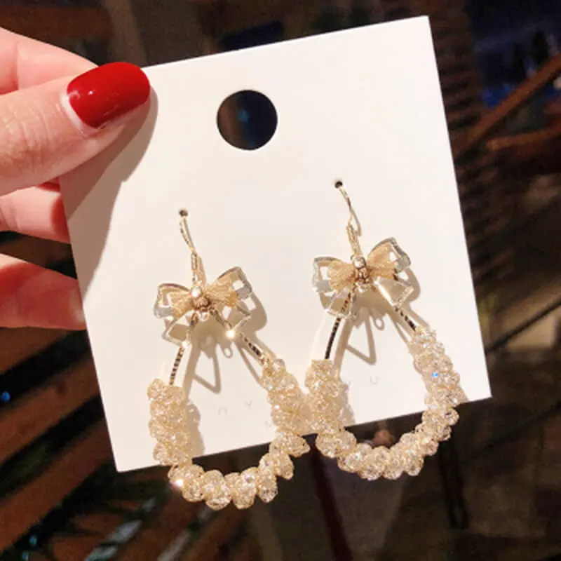 Elegant Bow-Knot Rhinestone Decorative Dangle Earrings for Women