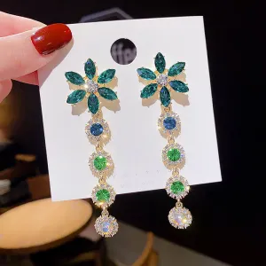 Retro Flower And Circle String Shape Color Rhinestones Dangle Earrings