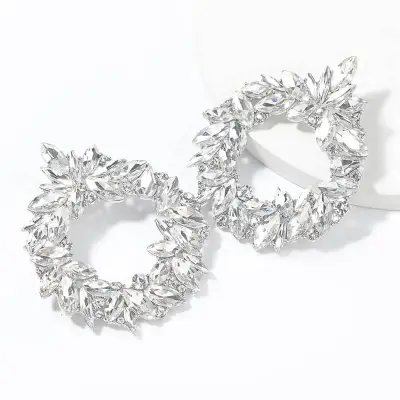 Women Exaggerated Rhinestone Decorative Geometric Earrings