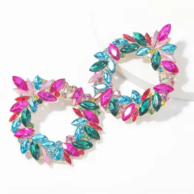 Women Exaggerated Rhinestone Decorative Geometric Earrings