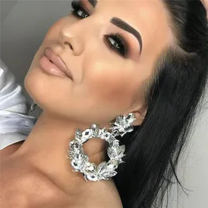 Women Exaggerated Rhinestone Decorative Geometric Earrings