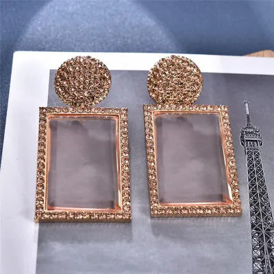 Delicate Geometric Design Rhinestone Decorative Drop Earrings