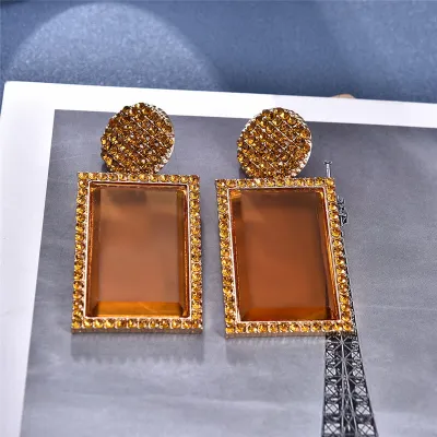 Delicate Geometric Design Rhinestone Decorative Drop Earrings