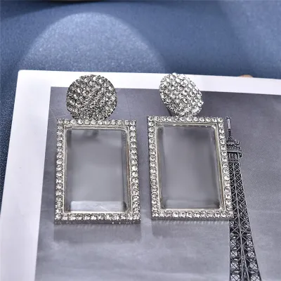 Delicate Geometric Design Rhinestone Decorative Drop Earrings