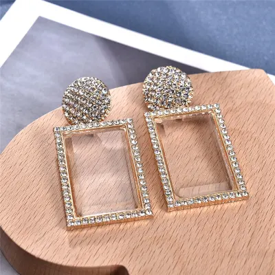 Delicate Geometric Design Rhinestone Decorative Drop Earrings