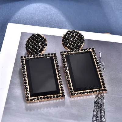 Delicate Geometric Design Rhinestone Decorative Drop Earrings