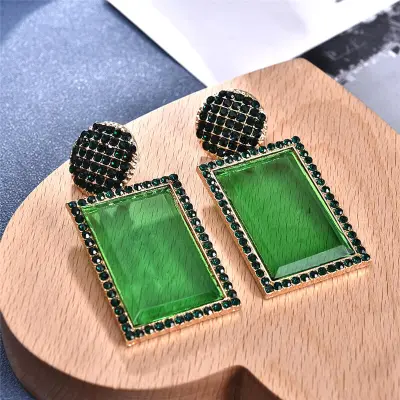 Delicate Geometric Design Rhinestone Decorative Drop Earrings