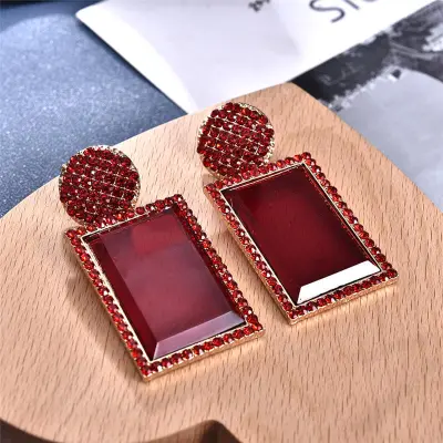 Delicate Geometric Design Rhinestone Decorative Drop Earrings