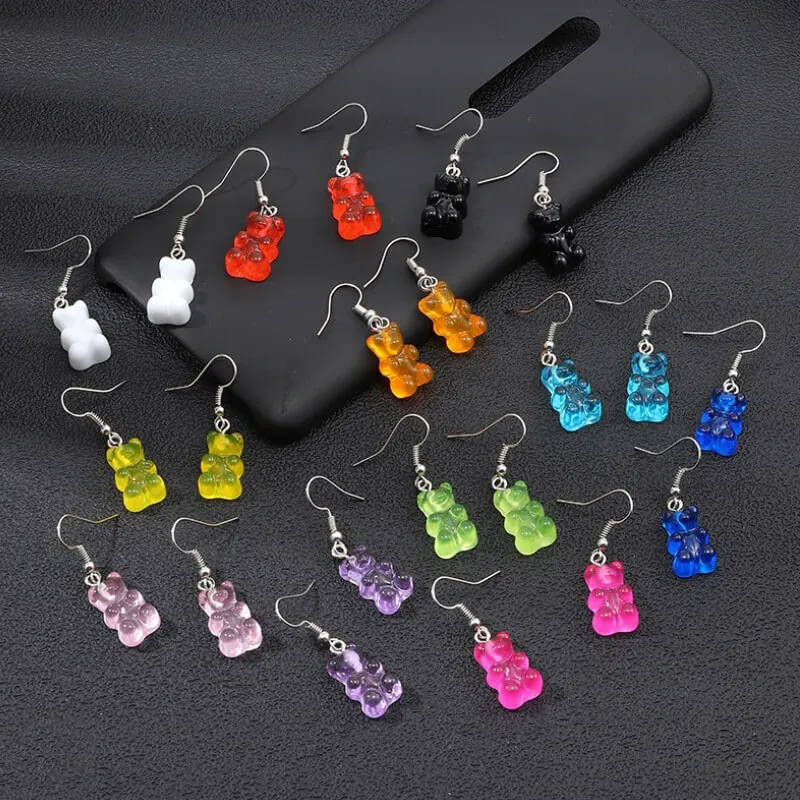 Cute Bear Shaped Design Candy Color Earrings