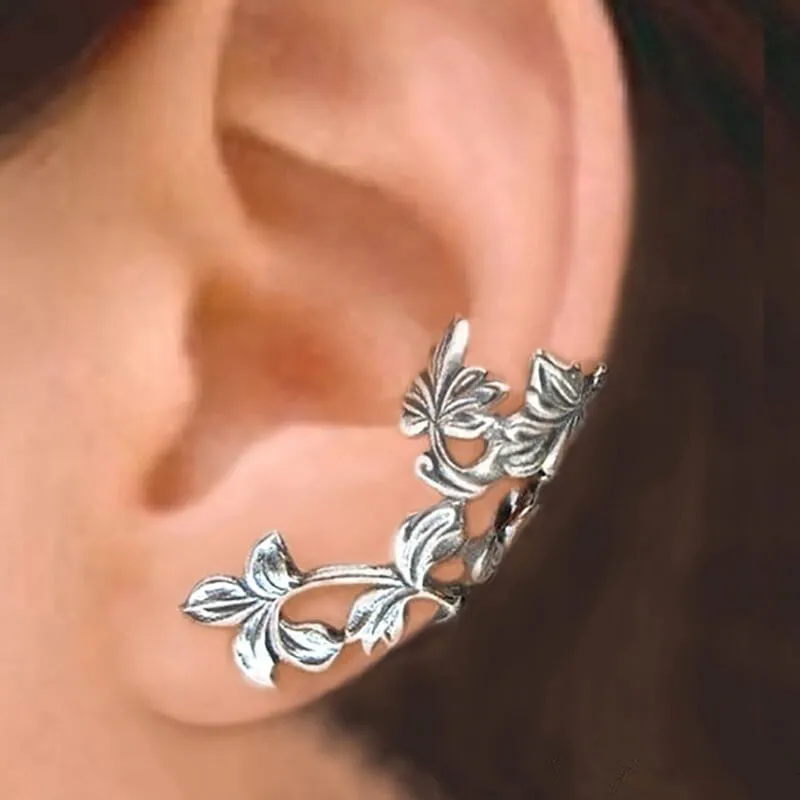 Women Retro Leaf Shaped Design Ear Clip Clip On Copper Earrings