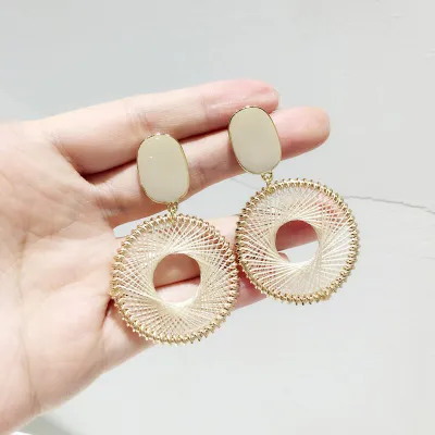 Women Unique Round Knitting Design Drop Earrings