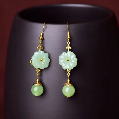 Women Retro Copper Flower Shaped Design Earrings