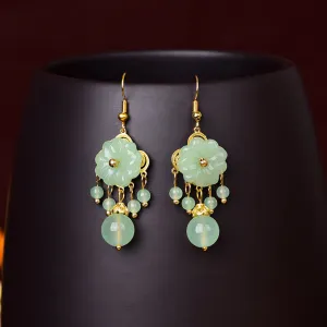 Women Retro Flower Shaped Small Tassel Design Earrings Gem Fashion OL
