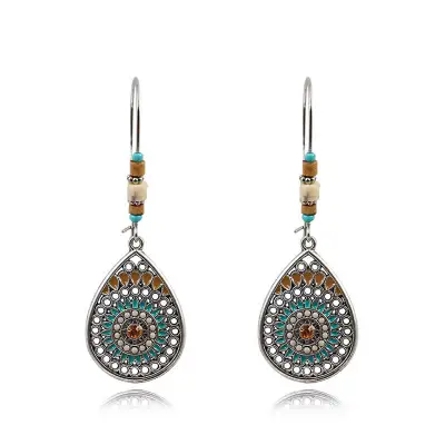Women Ethnic Style Hollow Out Water Drop Drop Earrings