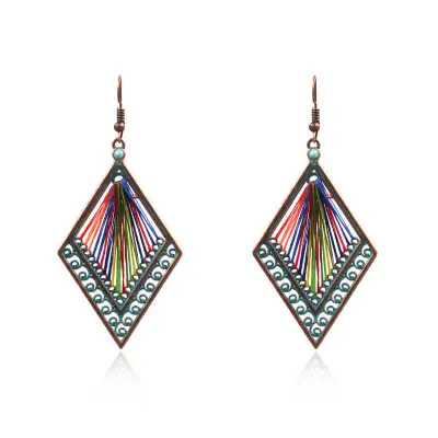 Women Bohemian Geometric Fabric Drop Earrings Jewelry