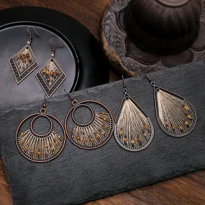 Women Bohemian Geometric Fabric Drop Earrings Jewelry