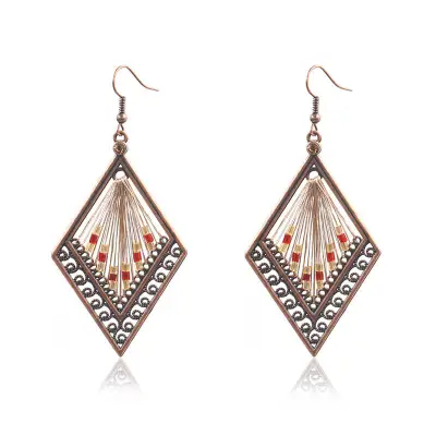 Women Bohemian Geometric Fabric Drop Earrings Jewelry