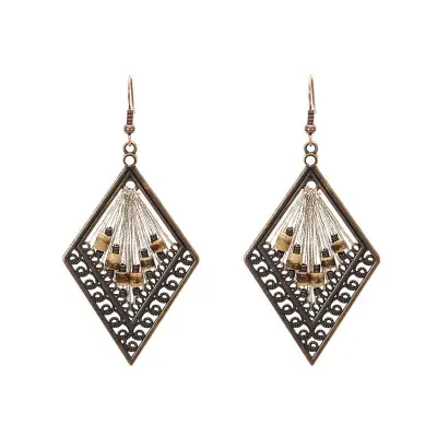 Women Bohemian Geometric Fabric Drop Earrings Jewelry