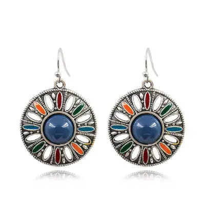 Women Retro Round Hollow Out Design Earrings