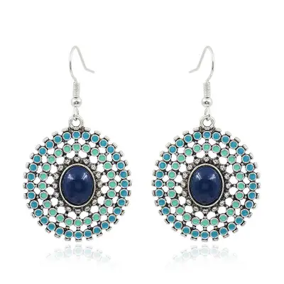 Women Retro Round Hollow Out Design Earrings